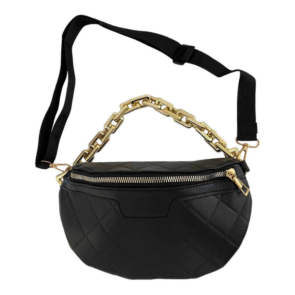 crossbody crescent bag sling Gold black adjustable strap chain detail - Picture 2 of 10